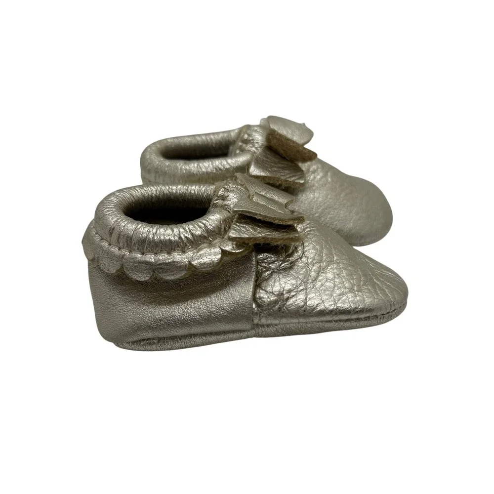 Freshly Picked 2 Gold Leather Baby Moccasins Bow Soft Sole Infant First Walker‎